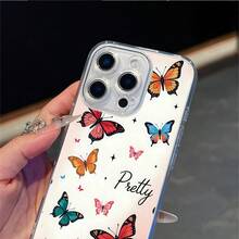 CLEAR  CASE Many Colorful Butterflies And The Word PrettyCompatible With  11 To  17 Models The Cases Lens Protection Function Ensures The Camera Remains Undamaged During Shooting  Guaranteeing Image Quality - Clear - View 3