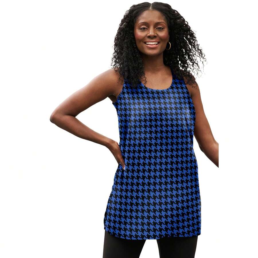 Túnica de tirantes de georgette para mujer de talla grande Jessica London - DIENTE DE GALLO ZAFIRO OSCURO - Ver 1