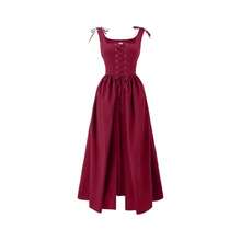 Women's Peasant Overdress With Adjustable Laces Pockets, Renaissance Corset Dress Halloween, Medieval Festival - 葡萄酒+大杯 - 查看 1