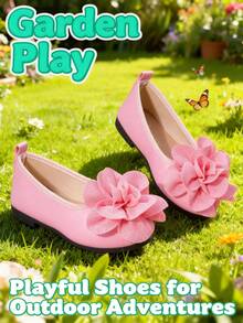 Spring Girls' Pink Leather Shoes, Children's Ballet Flats, Formal Dress Shoes, Flower Design, Flat & Comfortable, Suitable For School Performances, Parties, Weddings, Elementary Students - 玫紅色 - 查看 3