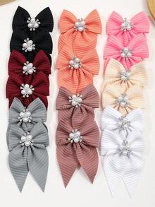 8pcs/16pcs Set Candy Color Mixed Bow Faux Pearl Hair Clips - Cute Accessory Headpiece, Suitable For Birthday, Back To School, Events And Parties, Hair Claws, Hair Slide, Hair Barrettes - Multicolor - View 2