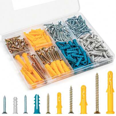 Drywall Anchors And Screws Assortment Kit 270PCS, 135 Plastic Dry Wall Expansion Anchors And 135  Flat Head Wood Screws, 5 Sizes Wall Hanging Kit For Art Decor, Replaces Picture Nails