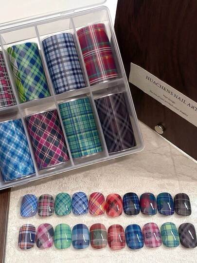 10卷美甲箔条，全息闪亮美甲贴纸，美甲贴花，DIY亚克力美甲装饰贴纸