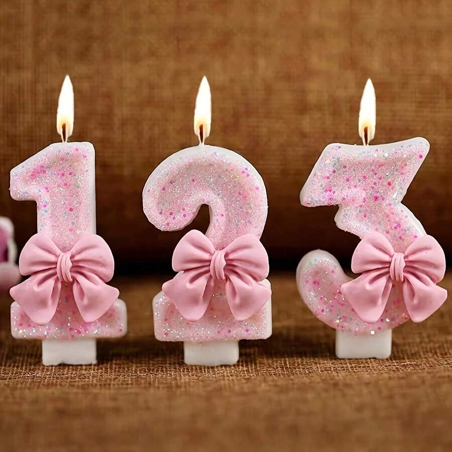 蝴蝶结装饰 0-9 数字蜡烛，升级硬盒包装，生日蛋糕装饰派对氛围用品，浪漫派对用品，单身派对，生日蛋糕装饰烘焙创意数字生日蜡烛蛋糕装饰蜡烛 DIY 手工制作，适用于生日派对、毕业派对、父亲节、母亲节、情人节、派对用品