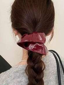 1 pezzo Scrunchie per capelli in pelle rossa lucida vintage di alta qualità, accessorio per capelli alla moda per le donne - Rosso - Visualizzare 2