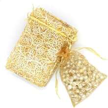 Staruby Organza Gift Bags 50 Pcs Gold Sheer Organza Bag 6x8 Inch Mesh Favor Bags Drawstring Jewelry Rattan Printed Gift Pouches For Wedding Party Favors Couple Shower Christmas Gifts Candy Bags - ColorD - 查看 3