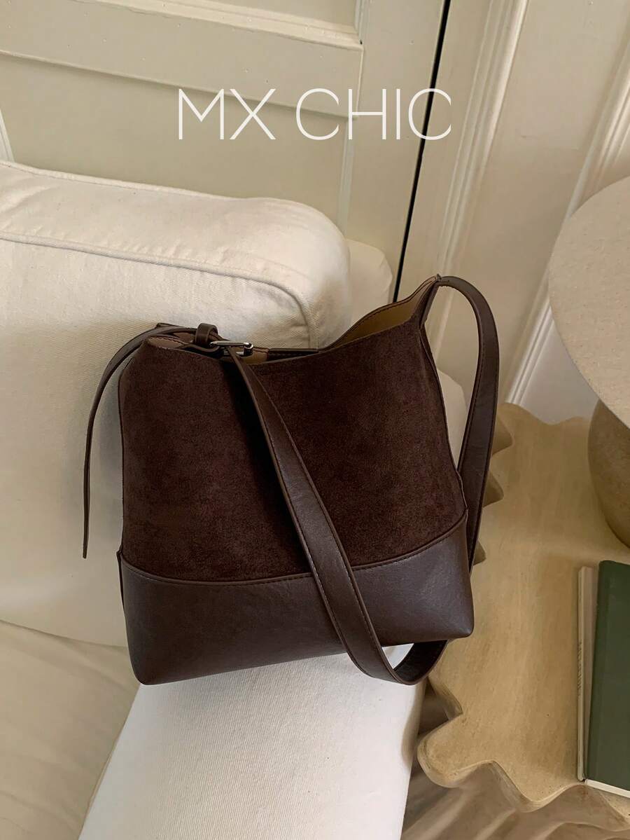 Mini Summer Fashion Texture Solid Color PU Bucket Bag Retro Versatile Women's Shoulder Bag - Coffee - View 1