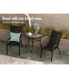 Garden Patio Coffee Table Semicircle Dia.70cm 64cm H Tempered Glass Weather Resistant Outdoor Bistro Side Table For Lounge Conversation Set Balcony Living Room Backyard Black