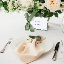 24pcs Scallop Name Cards For Table Settings DIY Wedding Place Card Holders With Ribbons, Includes 24 Blank Cards And 24 Ribbons Of String New Year - Multicolor - View 4