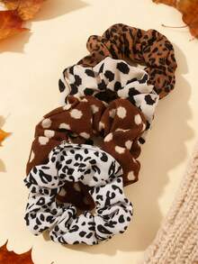 4 sztuki gumek do włosów w stylu vintage z nadrukiem w panterkę, gumki do włosów, gumki do kucyków, gumki do włosów