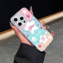 CLEAR  CASE Cute Stars And Hearts With Glitter And Twinkle TextCompatible With  11 To  17 Models The Cases Lens Protection Function Ensures The Camera Remains Undamaged During Shooting  Guaranteeing Image Quality - Clear - View 1