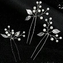 3 piezas Elegantes Pinzas para el cabello con diseño de plantas, Accesorios para el cabello de novia y boda, Adecuados para todas las estaciones - color - Ver 6