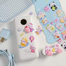 可爱的3D立体贴纸，挤压毛绒动物贴纸（兔子、熊），可用于DIY手机壳装饰 - 彩色 - 查看 4