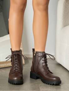Sepatu bot ankle suede serbaguna untuk wanita, hak tinggi tebal, cocok untuk bepergian, pesta, kencan, musim gugur/musim dingin. - Coklat - View 3