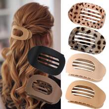 2-6个扁平圆形发夹，纯色+豹纹组合，女士日常发型爪夹，防滑鸭嘴夹，弧形设计，塑料发饰，复古简约小众发夹优雅爪夹夏季海滩度假 - 彩色 - 查看 13