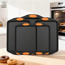LOLLICY 5-Piece Kitchen Baking Set - Orange Silicone Non-Slip Handles, Including Non-Stick Baking Sheet, Heavy-Duty Carbon Steel Baking Tools, Optional Cake Pan, Baking Supplies Shipped From Local Warehouse, Suitable For Daily Home Cooking, Indoor Parties, And A Thoughtful Gift For Women. - Black - View 6