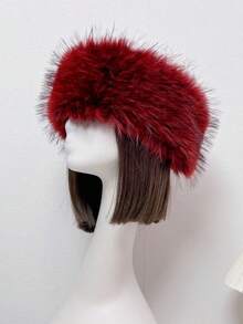 人造毛皮发箍和耳套套装 | 弹力蓬松狐狸毛波西米亚风发饰，女士适用 | 冬季节日派对头饰（1 套）蓬松发箍、毛绒耳罩、冬季发带、波西米亚风配饰、节日装备、情人节礼物