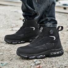 2025 New Black High-Top Mesh Rotary Button Unisex Casual Steel Toe Outdoor Running Shoes, Sports Shoes, Plus Size