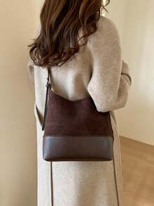 Mini Summer Fashion Texture Solid Color PU Bucket Bag Retro Versatile Women's Shoulder Bag - Coffee - View 6