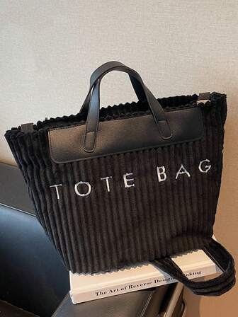 Women's Solid Color Corduroy Large Capacity Patchwork Tote Bag