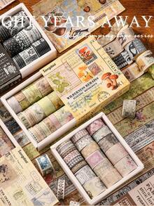 20卷复古和纸胶带套装，文学复古植物花卉烫金纸质自粘遮蔽胶带，装饰贴纸，适用于日记本、相册、DIY工艺品、礼品包装