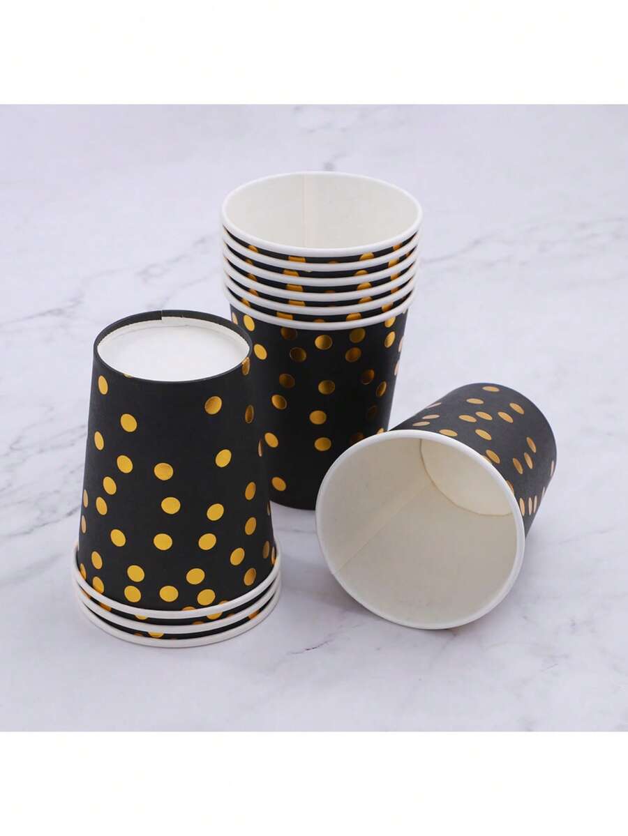 Bộ 10/25/50 cốc giấy dùng một lần chủ đề đen & vàng, cốc giấy họa tiết chấm bi vàng, thích hợp cho tiệc sinh nhật, họp mặt gia đình, sum họp bạn bè, dã ngoại ngoài trời. - Nhiều màu - Xem 1