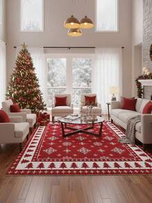1pc Christmas Carpet, Red Snowflake Design Decorative Carpet, Suitable For Living Room Carpet, Rug, Living Room Area Rug, Area Small Rug, Mat, Home Decor, Large Living Room Carpet, Round Carpet, Living Room Home Decor, Room Decor, Washable Carpet, Plush Carpet, Furry Carpet, Autumn/Winter Carpet, Thick/Plush Kitchen Rug - Multicolor - View 2