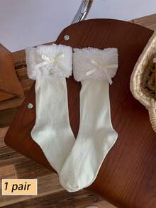 1双女士蝴蝶结装饰加厚保暖袜，适合搭配踝靴，秋冬季舒适袜子 - 彩色 - 查看 15