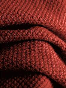 Women's Loose Solid Color Knitted Two Piece Set (Spring Thin) - Round Neck Long Sleeve Irregular Hem Autumn/Winter Sweatshirt And Wide Leg Pants With Split Cuffs, Comfortable Casual Wear, Casual Sportswear, Casual Knitted Set, Women's Thin Knitted Sweater Set, Women's Sportswear Set - 紅色 - 查看 4