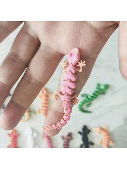 5个3D打印可爱迷你壁虎摆件，随机渐变色，关节可活动，多种颜色可选，适合圣诞节、情人节、新年、生日、派对、毕业礼物装饰，可用于桌面、汽车和家居装饰。