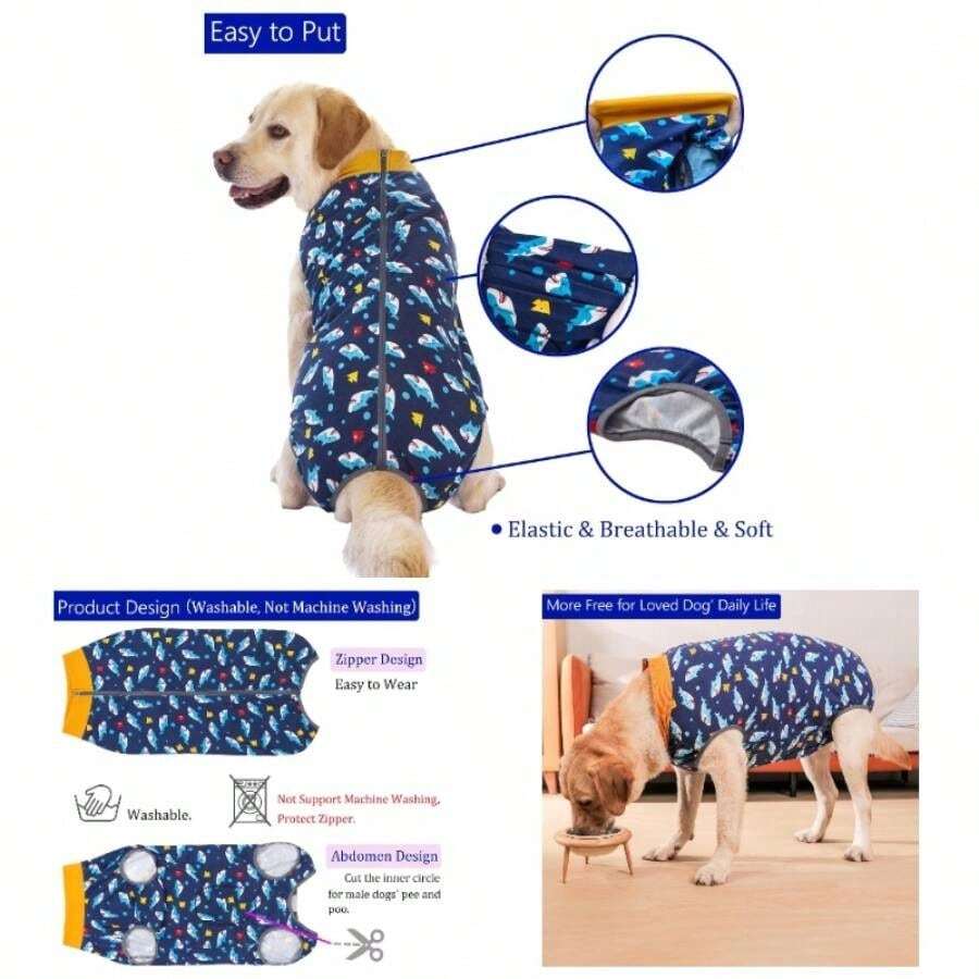 Dog Surgery Recovery Suit Dog Dog Bodysuit Surgical Suit Female Spay Post Healing Neuter After Surgery Suits - 大號(1 件裝)+ 鯊魚 - 查看 1