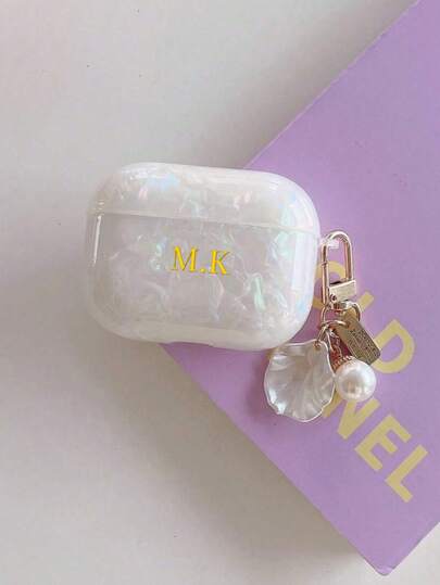 Personalized (With Shell Hook) Luxury & Fashionable Shell Butterfly Earphone Case Compatible With Apple 1/2 3 4 Pro, Customized Letter Name, Back To School, Valentine's Day Gift, Good Birthday Gift, Holiday Gift, Gift For Him/Her, Personalized Gift, Customized Product, Customized Gift For Her/Him, Anniversary/Wedding Gift, Personalized Gift For Dad/Mom