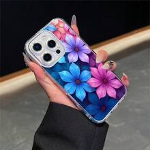 CLEAR  CASE Vibrant Blue And Pink Flowers Create A Colorful Floral PatternCompatible With  11 To  17 Models The Cases Lens Protection Function Ensures The Camera Remains Undamaged During Shooting  Guaranteeing Image Quality - Clear - View 1