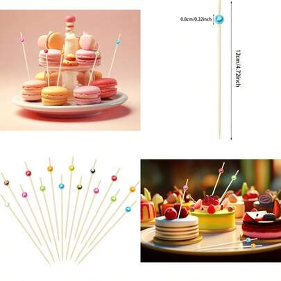 ONLYKXY 20pcs Pearl Cocktail Picks 4.72inch Bamboo Fancy Toothpick Food Sticks Wood Stirring Sticks Wooden Coffee Stir Sticks For Tea Drink Party Barbecue Fruit Skewers Decorative MultiColor
