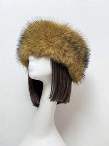 人造毛皮发箍和耳套套装 | 弹力蓬松狐狸毛波西米亚风发饰，女士适用 | 冬季节日派对头饰（1 套）蓬松发箍、毛绒耳罩、冬季发带、波西米亚风配饰、节日装备、情人节礼物