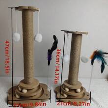 1件套猫抓板和攀爬塔组合，耐用剑麻垂直幼猫玩具，带悬挂羽毛棒和旋转圆盘