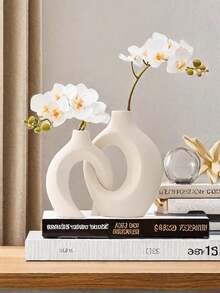 2件套现代花环花瓶套装，创意简约白色装饰花瓶，适用于客厅、玄关、书架、壁炉架、中心装饰 - 彩色 - 查看 4