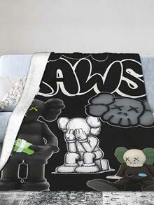 1Pc Kawss Kawaii Kaw Blanket Anime Lovers Gift Idea - Luxuriously Soft Flannel Blanket For Couch, Camping & Travel Adventures - màu đen - Xem 5