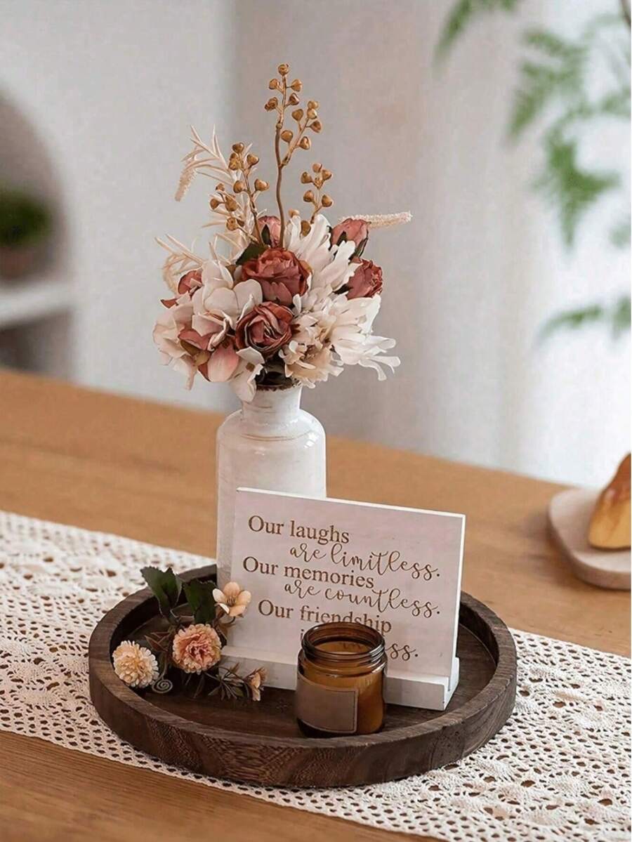 1pc Wooden Tray For Festive Birthday Party Decor, Farmhouse Candlestick, Vintage Coffee Tray For Living Room, Solid Wood Tray,Kitchen.Gifts, Storage Boxes, Kitchen Utensils, Home Furnishings. - Multicolor - View 1