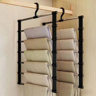 5/7-Layer Folding Pants Hanger - Stainless Steel Closet Organizer, Suitable For Jeans, Tight Pants And Trousers, Multi-Layer Design, Easy Storage; Traceless Stainless Steel, Durable And Aesthetically Foldable Convenient