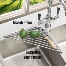 1 pieza Rejilla expandible para secar platos de acero inoxidable, montada sobre el fregadero, tabla de escurridor de platos, color negro y gris, brazo ajustable, estante de almacenamiento funcional para fregadero de cocina, adecuado para juego de utensilios de cocina, frutas y verduras, aplicable para cocina y baño, regalo de Navidad y Año Nuevo