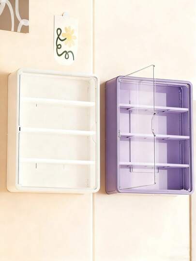 1PC 多功能储物柜，白色防尘展示柜储物架，带磁性门的模型展示柜，亚克力透明壁挂式娃娃柜，盲盒储物架，玩具娃娃展示盒，化妆品储物架，模型盒展示架，适用于迷你模型玩具或盲盒娃娃收藏，节省空间（不含模型）。