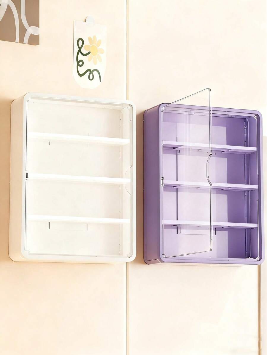 1PC 多功能储物柜，白色防尘展示柜储物架，带磁性门的模型展示柜，亚克力透明壁挂式娃娃柜，盲盒储物架，玩具娃娃展示盒，化妆品储物架，模型盒展示架，适用于迷你模型玩具或盲盒娃娃收藏，节省空间（不含模型）。