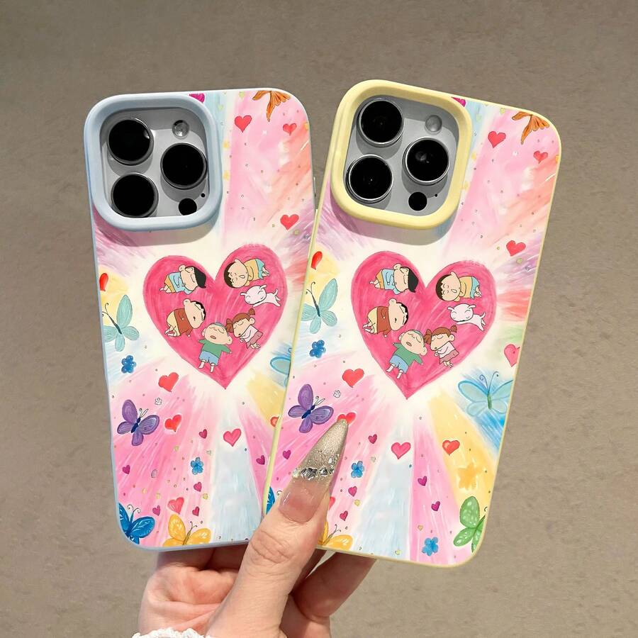 Funda para teléfono con diseño de corazón de Shinchan, compatible con teléfonos , 17, 16 Pro Max, 15 Pro Max, 13 y 12. Fabricada en TPU para una protección eficaz contra golpes y caídas. Ideal para niños, amigos y cualquier persona que adore los diseños coloridos y la dulzura. - Amarillo - Ver 1