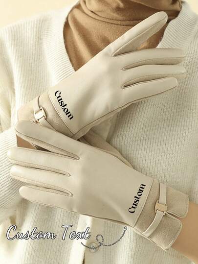 Customizable Gloves, Personalized Women's Gloves, Touchscreen Gloves, Customized Full-Finger PU Leather Gloves, Customized Women's Warm Gloves, Black/White/Gray, Fashion, Minimalist, Personalized, Gift For Girlfriend, Wife And Mother, Best Gift For Autumn/Winter, Christmas Gift, Valentine's Day Gift, Suitable For Autumn/Winter Weather, Autumn/Winter Warm Product