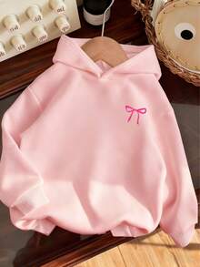 [Girls' Clothing] Tween Girl  Girl Clothing Cute Bow Print Pullover Hooded Sweatshirt Autumn And Winter Student Young Children's Clothing Long Sleeve Top - Fun And Colorful Hoodies To Inspire Every Child's Imagination Clothing For Children - 粉色 - 查看 1