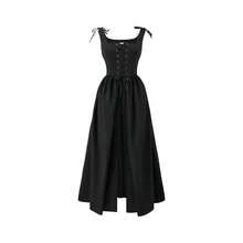 Women's Peasant Overdress With Adjustable Laces Pockets, Renaissance Corset Dress Halloween, Medieval Festival - 黑色+中號 - 查看 1