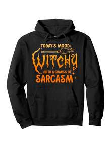 Sudadera con capucha de bruja sarcástica divertida para hombres - Estado de ánimo de hoy: vibraciones de bruja, sudadera de estilo sarcástico - Sudadera con capucha estampada en negro y naranja - Estilo suave para el día a día, adecuada para Halloween - Negro - Ver 6