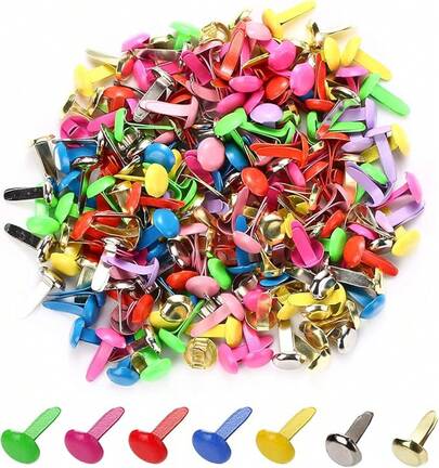 200 Pcs Mini Brads Metal Brad Fasteners Split Pins Pastel Round Brads For Paper Craft DIY Stamping Scrapbooking (A-Multicolor, 0.3 X 0.62 Inch)