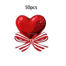 50pcs Red Heart-Shaped Bow Lollipop Decorative Card Gift Box Accessory. Lollipop Decorative Cards For Parties, Suitable For Valentine's Day And Mother's Day Gifts.